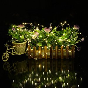 Dephen Solar Powered String Lights,20ft 120 LED Warm White Copper Wire Starry Fairy Christmas String Lights Decor Rope Ambiance Lighting for Outdoor Gardens Wedding Home Decoration