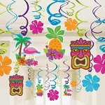 Amscan Sun-Sational Summer Luau Tropical Tiki Swirl Decorations Mega Pack (30 Piece), Multi Color, 17.4 x 9.6"