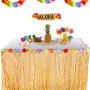 Luau Hawaiian Grass Table Skirts Hibiscus Tropical Flowers Birthday Party Decorations Supplies